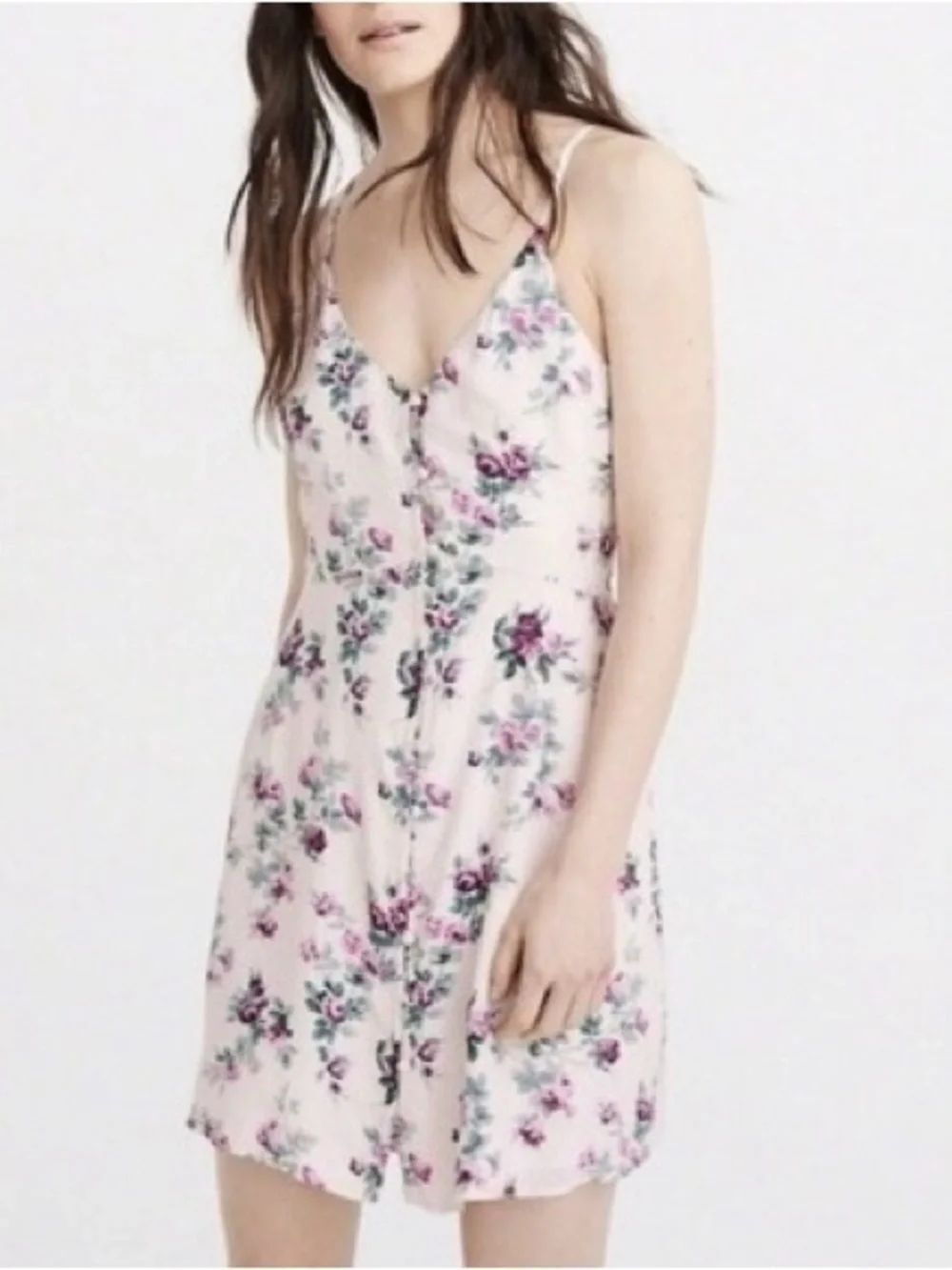 Abercrombie & Fitch Floral Mini Dress Spaghetti Straps Button-up front Pink S
